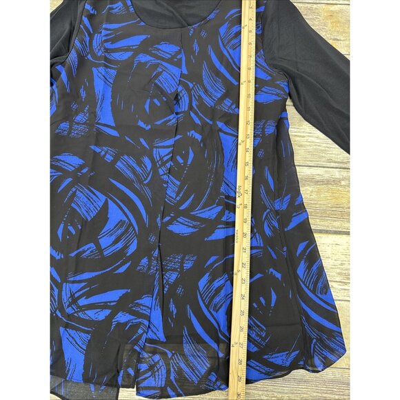 Truth Style Mix Media Printed Overlay 3/4 Sleeve Top Size S Cobalt Black A461101 - Picture 3 of 9